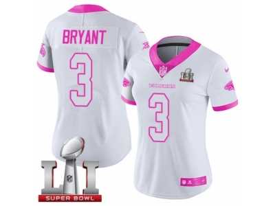 Women's Nike Atlanta Falcons #3 Matt Bryant Limited White Pink Rush Fashion Super Bowl LI 51 NFL Jersey