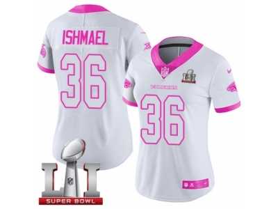 Women's Nike Atlanta Falcons #36 Kemal Ishmael Limited White Pink Rush Fashion Super Bowl LI 51 NFL Jersey
