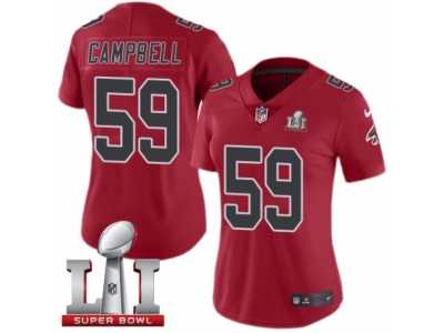 Women's Nike Atlanta Falcons #59 De'Vondre Campbell Limited Red Rush Super Bowl LI 51 NFL Jersey