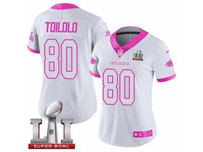 Women's Nike Atlanta Falcons #80 Levine Toilolo Limited White Pink Rush Fashion Super Bowl LI 51 NFL Jersey