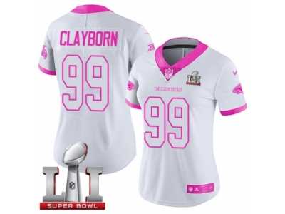 Women's Nike Atlanta Falcons #99 Adrian Clayborn Limited White Pink Rush Fashion Super Bowl LI 51 NFL Jersey