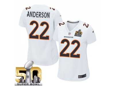 Women Nike Denver Broncos #22 C.J. Anderson White Super Bowl 50 Stitched NFL Game Event Jersey