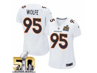 Women Nike Denver Broncos #95 Derek Wolfe White Super Bowl 50 Stitched NFL Game Event Jersey