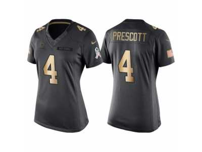 Women's Dallas Cowboys #4 Dak Prescott Anthracite Gold Special Edition Salute to Service Jersey