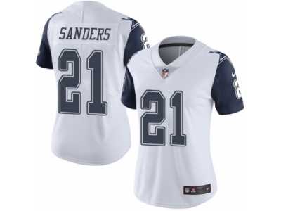 Women's Nike Dallas Cowboys #21 Deion Sanders Limited White Rush NFL Jersey