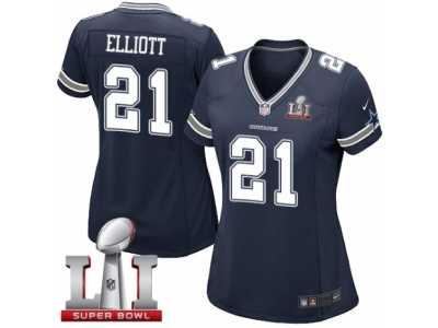 Women's Nike Dallas Cowboys #21 Ezekiel Elliott Elite Navy Blue Team Color Super Bowl LI NFL Jersey