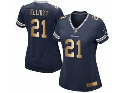Women's Nike Dallas Cowboys #21 Ezekiel Elliott Elite Navy Gold Team Color NFL Jersey