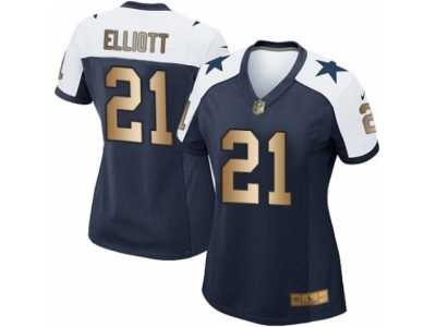 Women's Nike Dallas Cowboys #21 Ezekiel Elliott Elite Navy Gold Throwback Alternate NFL Jersey