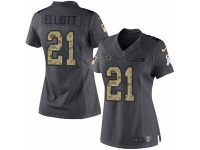 Women's Nike Dallas Cowboys #21 Ezekiel Elliott Limited Black 2016 Salute to Service NFL Jersey