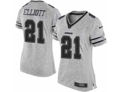 Women's Nike Dallas Cowboys #21 Ezekiel Elliott Limited Gray Gridiron II NFL Jersey