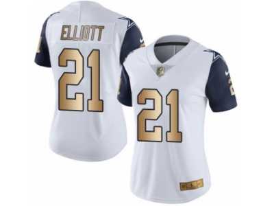 Women's Nike Dallas Cowboys #21 Ezekiel Elliott Limited White Gold Rush NFL Jersey