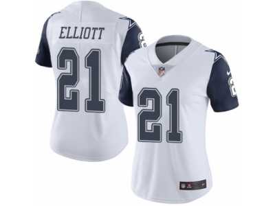 Women's Nike Dallas Cowboys #21 Ezekiel Elliott Limited White Rush NFL Jersey