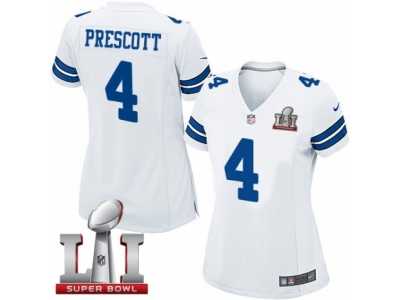 Women's Nike Dallas Cowboys #4 Dak Prescott Elite White Super Bowl LI NFL Jersey
