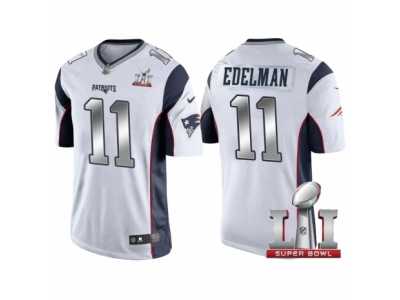 Youth New England Patriots #11 Julian Edelman White 2017 Super Bowl 51 Patch Steel Silver Limited Jersey