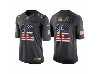 Youth New England Patriots #12 Tom Brady Anthracite Salute to Service USA Flag Fashion Jersey