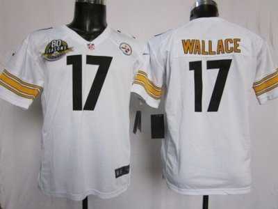 Nike Youth Pittsburgh Steelers #17 Mike Wallace white Jerseys W 80TH Patch