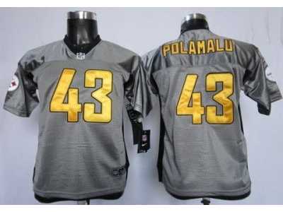 Nike Youth Pittsburgh Steelers #43 Troy Polamalu Grey Shadow Jerseys