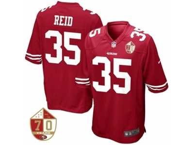 Youth San Francisco 49ers #35 Eric Reid Scarlet 70th Anniversary Patch Game Jersey