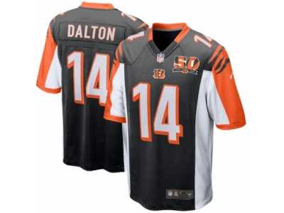 Youth Cincinnati Bengals #14 Andy Dalton Nike Black 50th Anniversary Patch Game Jersey
