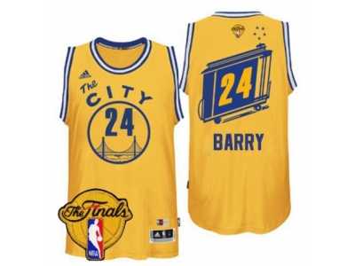 Men's Adidas Golden State Warriors #24 Rick Barry Swingman Gold Throwback The City 2017 The Finals Patch NBA Jersey