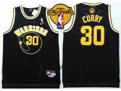 NBA Golden State Warrlors #30 Stephen Curry Black Nike Throwback The Finals Patch Stitched Jerseys