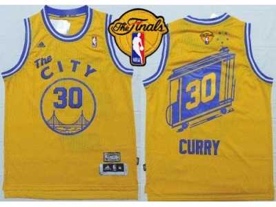 NBA Golden State Warrlors #30 Stephen Curry Gold Throwback The City Finals Patch Stitched Jerseys
