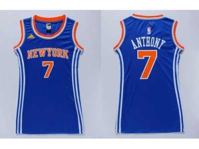 NBA Women Knicks #7 Carmelo Anthony Blue Dress Stitched Jerseys