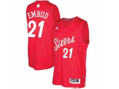 Men's Adidas Philadelphia 76ers #21 Joel Embiid Authentic Red 2016-2017 Christmas Day NBA Jersey