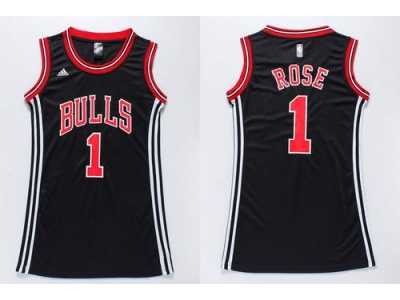 NBA Women Bulls #1 Derrick Rose Black Dress Stitched Jerseys