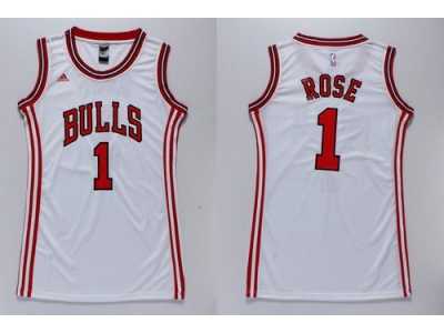 NBA Women Bulls #1 Derrick Rose White Dress Stitched Jerseys