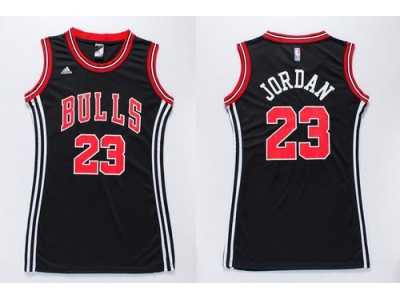 NBA Women Bulls #23 Michael Jordan Black Dress Stitched Jerseys