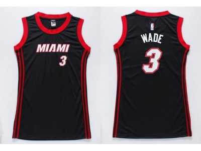 NBA Women Heat #3 Dwyane Wade Black Dress Stitched Jerseys