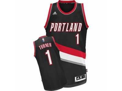 Men's Adidas Portland Trail Blazers #1 Evan Turner Swingman Black Road NBA Jersey