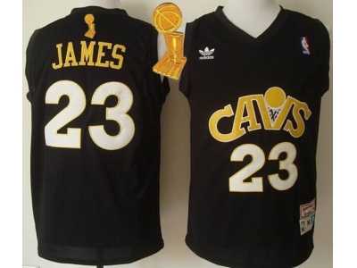 NBA Cleveland Cavaliers #23 LeBron James Black CAVS Throwback The Champions Patch Stitched Jerseys