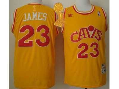 NBA Cleveland Cavaliers #23 LeBron James Yellow CAVS Throwback The Champions Patch Stitched Jerseys