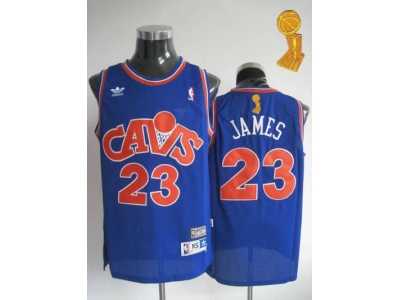 NBA Mitchell and Ness Cleveland Cavaliers #23 LeBron James Blue CAVS The Champions Patch Stitched Jerseys