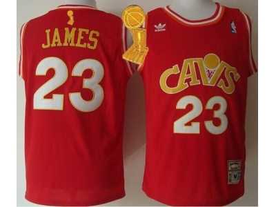 NBA Mitchell and Ness Cleveland Cavaliers #23 LeBron James Red CAVS The Champions Patch Stitched Jerseys