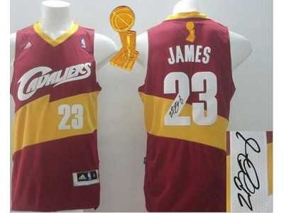 NBA New Revolution 30 Autographed Cleveland Cavaliers #23 LeBron James Red The Champions Patch Stitched Jerseys