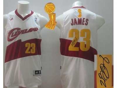 NBA New Revolution 30 Autographed Cleveland Cavaliers #23 LeBron James White The Champions Patch Stitched Jerseys