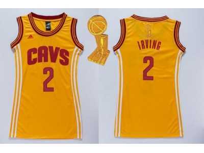 NBA Women Cavaliers #2 Kyrie Irving Gold The Champions Patch Dress Stitched Jerseys